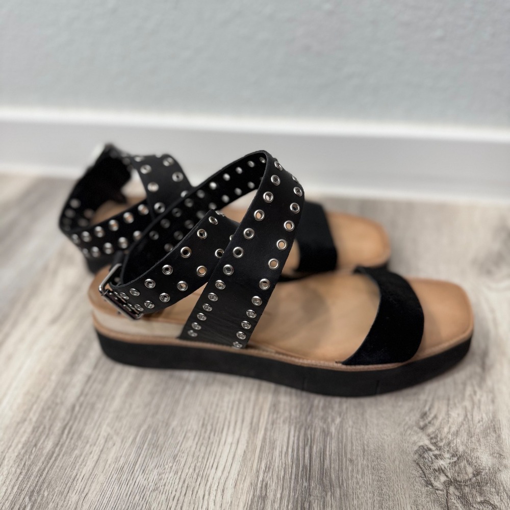 Dolce Vita Black Calf Hair Grommet Studded Ankle Strap Platform‎ Sandals 7.5